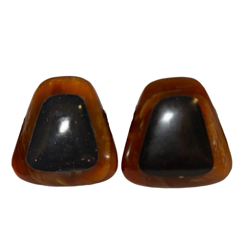 Artisan Black and Brown Earrings Natural Materials Chunky Vintage Handmade READ‎